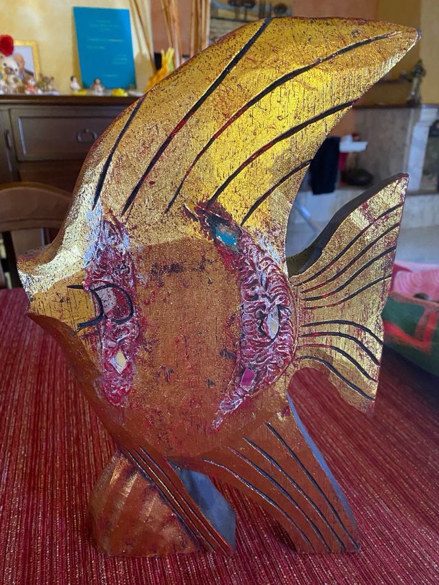 Soprammobile Pesce Legno Dorato