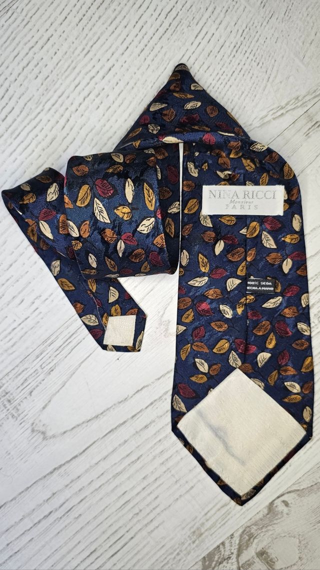 Corbata Nina Ricci Seda Vintage Hoja Azul