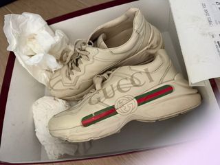 Zapatillas Gucci Rhyton Piel Logo Beige ORIGINAL