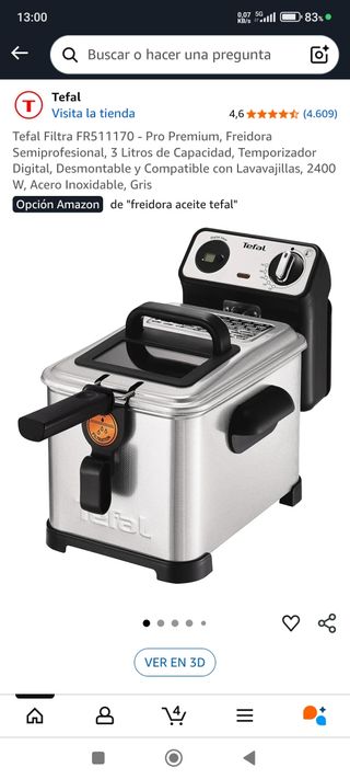 FREIDORA DE ACEITE  TEFAL DE 3 LITROS. "Impecable"