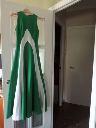 Vestido largo vintage verde y blanco