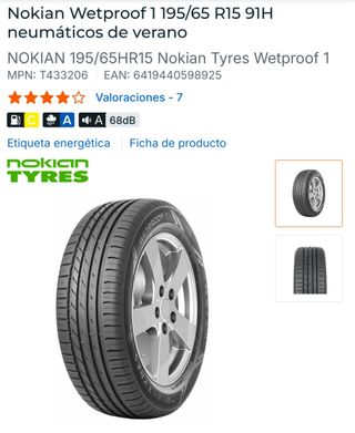 4 x Neumático Nokian Wetproof 1 195/65 R15 91H
