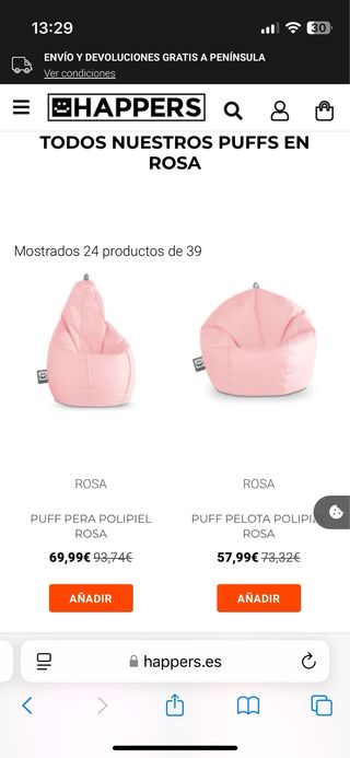 Puff Happers Rosa Tipo Pera
