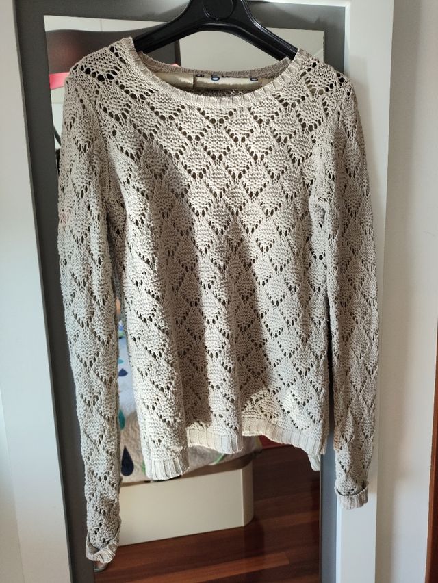 Jersey de punto calado beige Talla S