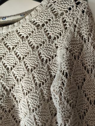 Jersey de punto calado beige Talla S