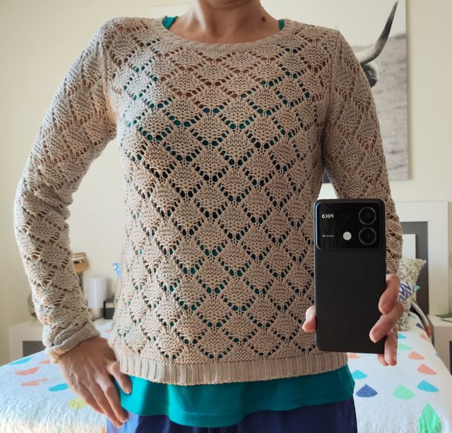 Jersey de punto calado beige Talla S