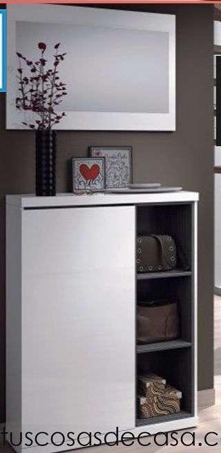 Recibidor zapatero blanco con espejo 70