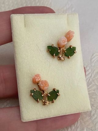 Pendientes Vintage Coral y Jade #5