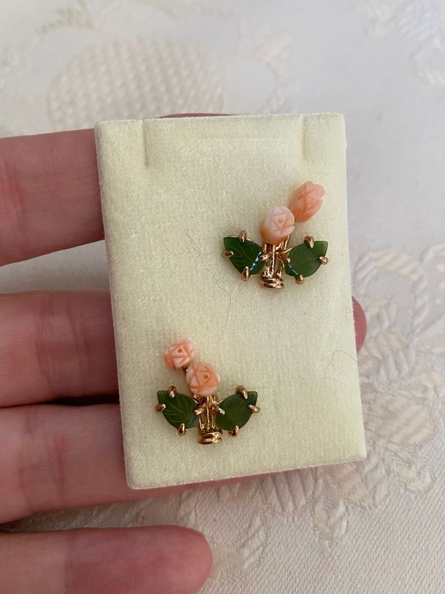 Pendientes Vintage Coral y Jade #5