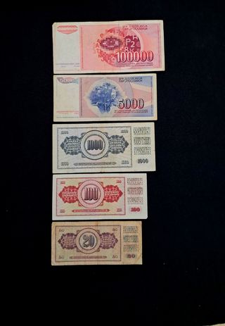 Banconote Jugoslavia 5 pezzi