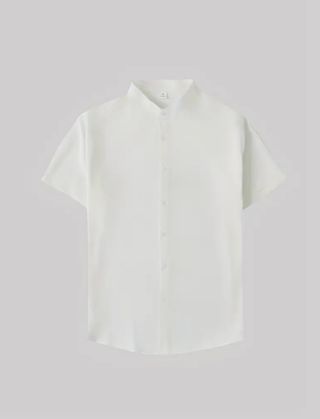 Camisa manga corta cuello mao blanca