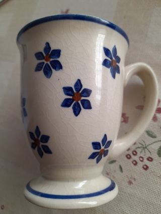 Juego de 4 Tazas Vintage Cerámica Flores Azules
