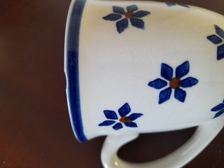 Juego de 4 Tazas Vintage Cerámica Flores Azules