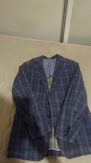 Chaqueta Americana Zara Cuadros Azul