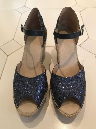 Alpargatas Azul Glitter Tacon Espadrille