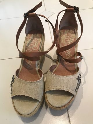Sandalias Replay Piel y Tejido Beige/Marrón