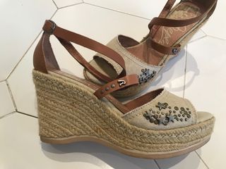 Sandalias Replay Piel y Tejido Beige/Marrón