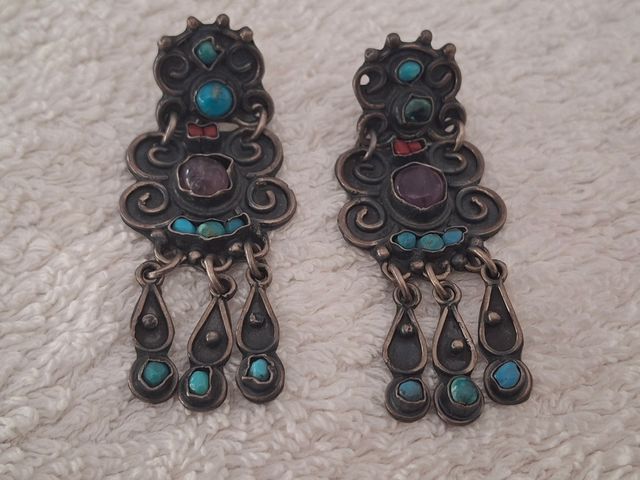 Pendientes Plata Mexicanos Turquesa Amatista Coral