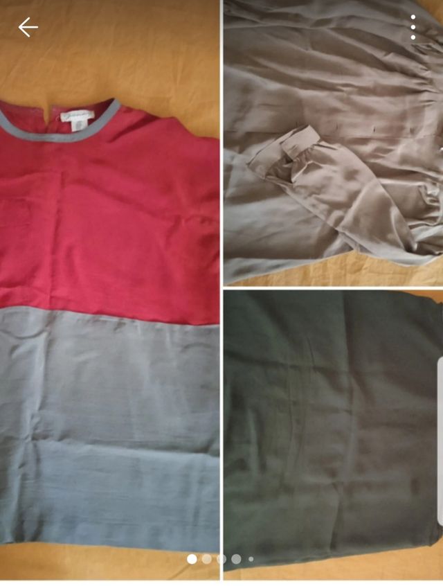 3 camicette di seta grigio/rosso