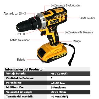Taladro Atornillador 48V + Kit Herramientas