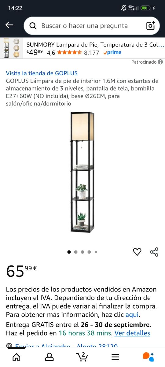 Lámpara de pie con estantes