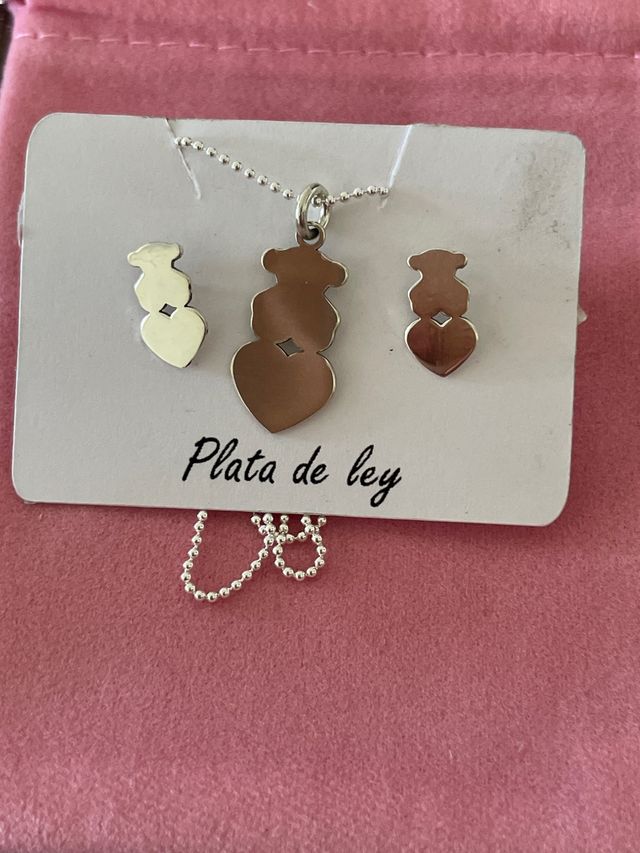 Conjunto Plata de Ley Corazón Oso