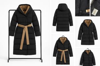 Abrigo Max Mara acolchado negro con cinturón