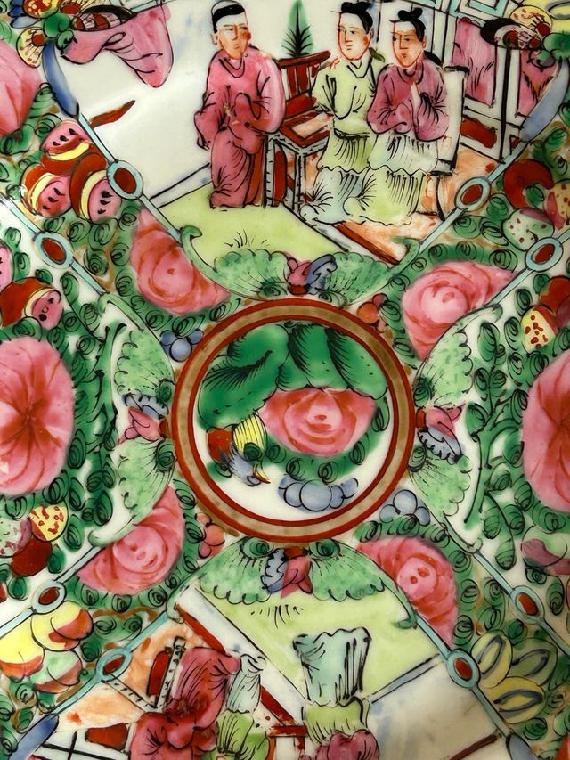 Set due piatti antichi cinesi decorati Rose