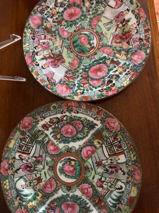 Set due piatti antichi cinesi decorati Rose