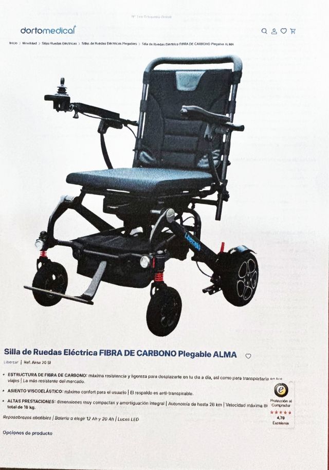 Silla de ruedas eléctrica plegable fibra carbono