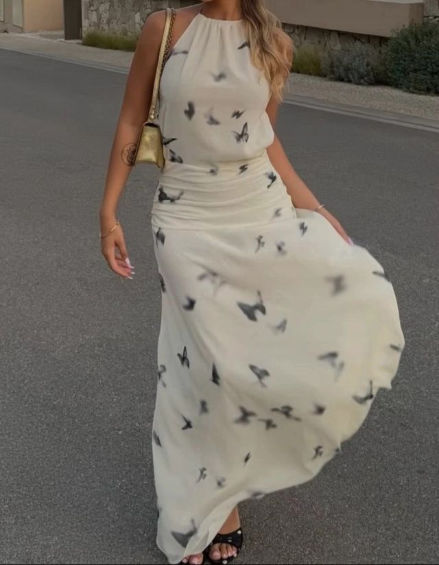 Vestido largo espalda al aire con estampado