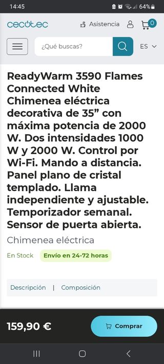 Chimenea Cecotec Cristal Blanco Nueva