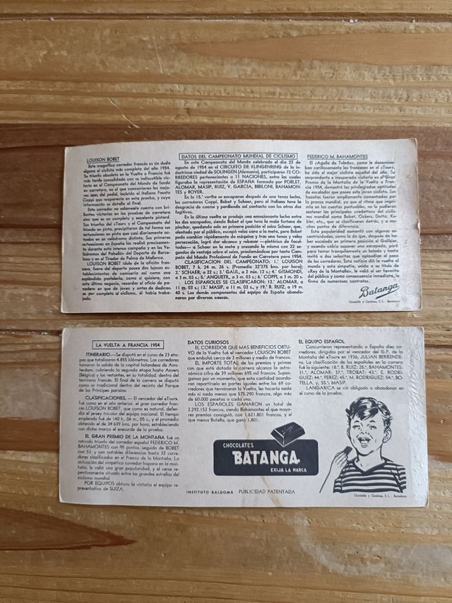 2 Cromos Ases del Ciclismo Bahamontes 1954