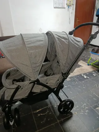 Carrito Gemelar COSTWAY Plegable Gris