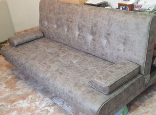 Sofá Cama Piel Sintética Beige/Gris