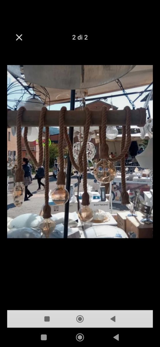 Lampadario bambù e vetro stile industriale