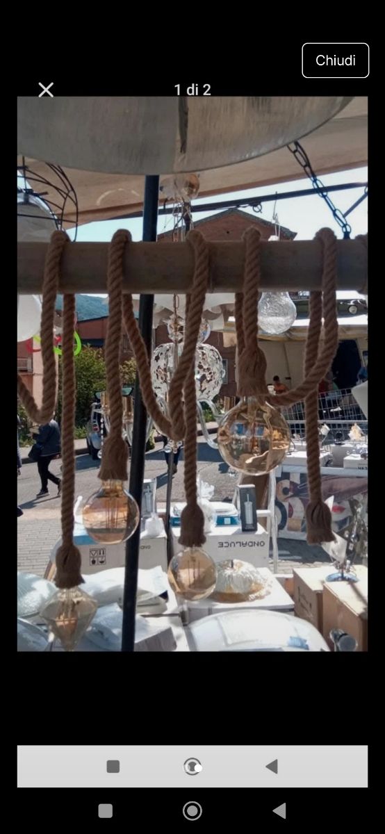 Lampadario bambù e vetro stile industriale