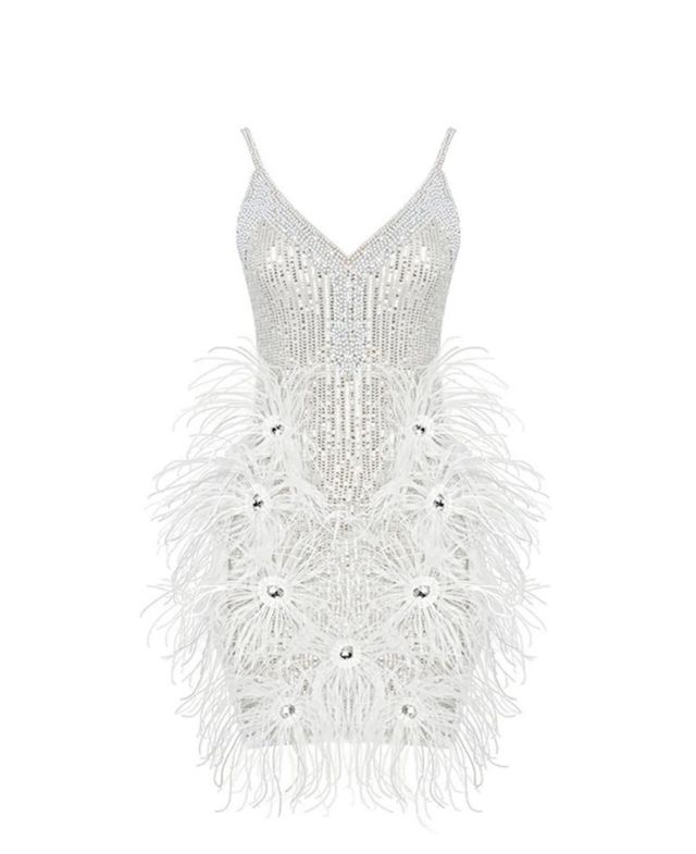 Vestido mini plateado y blanco