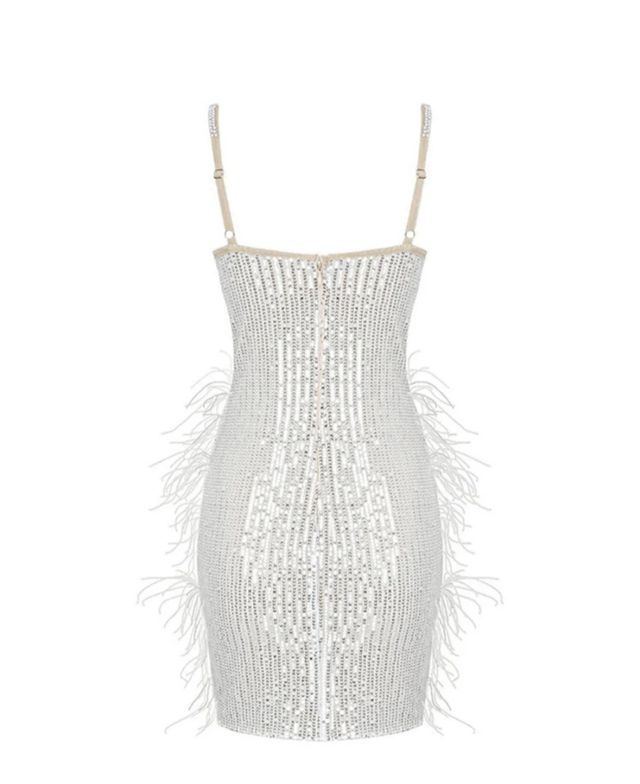 Vestido mini plateado y blanco