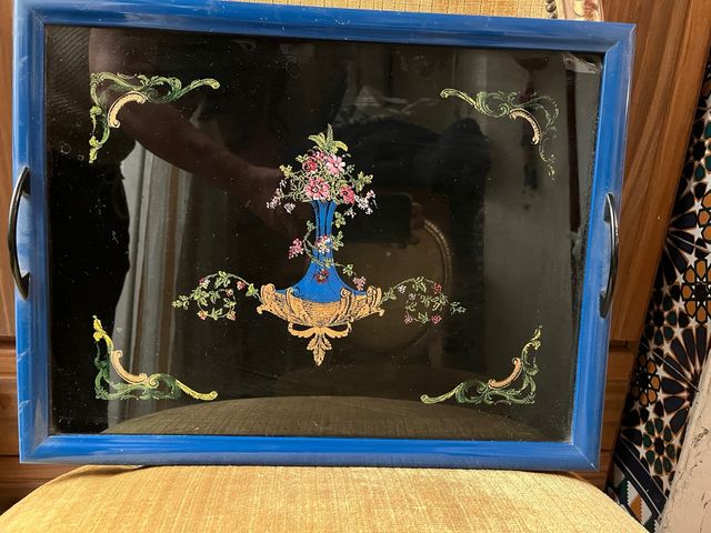 Bandeja cristal pintada a mano esmalte