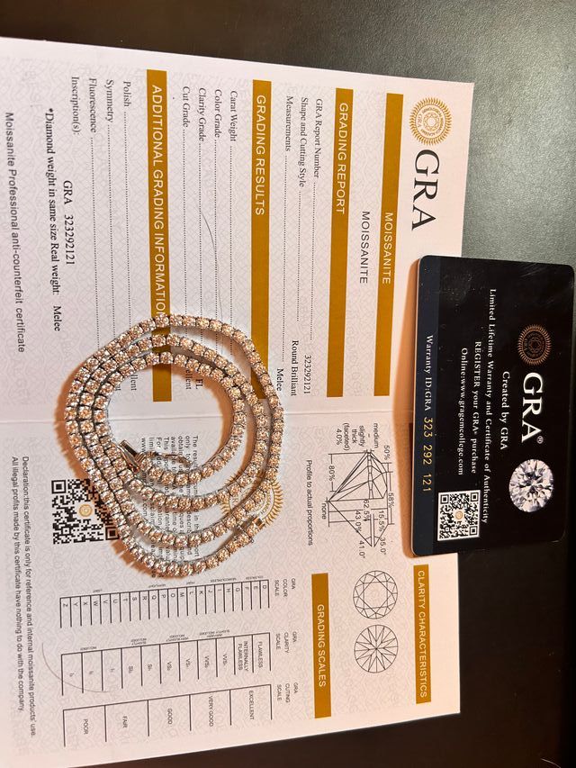 Cadena de plata 925 Tennis Moissanita 45cm GRA