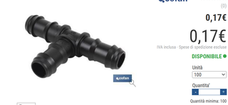 Raccordo a T per irrigazione 16mm - 100 Pezzi