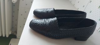 Scarpe Pelle Nere Intrecciate con suola in cuoio,