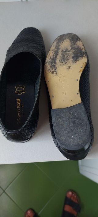 Scarpe Pelle Nere Intrecciate con suola in cuoio,