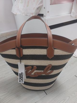 Bolso Karl Lagerfeld Rayas Beige y Negro