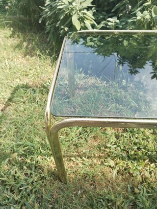 Tavolino vintage acciaio cromato oro piano vetro