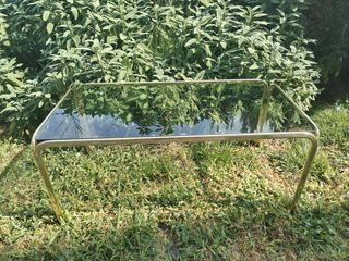 Tavolino vintage acciaio cromato oro piano vetro