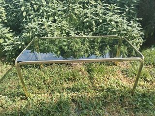 Tavolino vintage acciaio cromato oro piano vetro