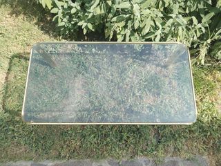 Tavolino vintage acciaio cromato oro piano vetro