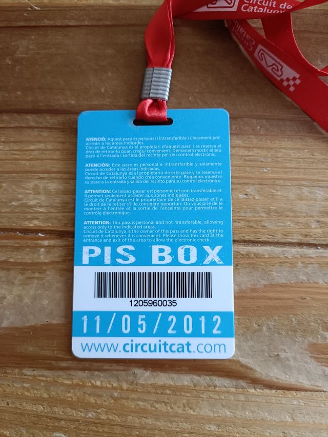 Acreditación Boxes F1 Montmeló 2012